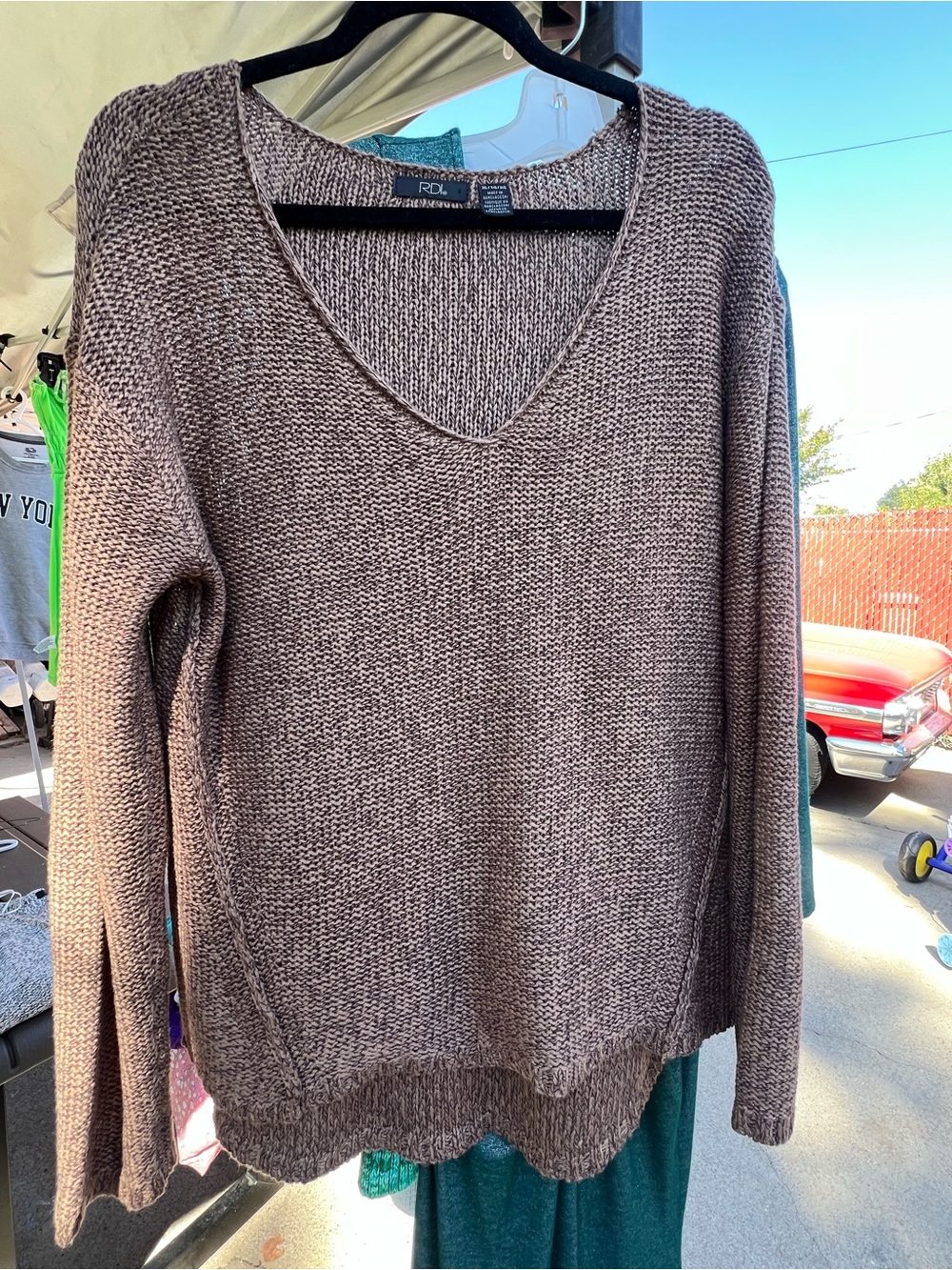 RDI Women's V-Neck Knit Sweater in Taupe Brown